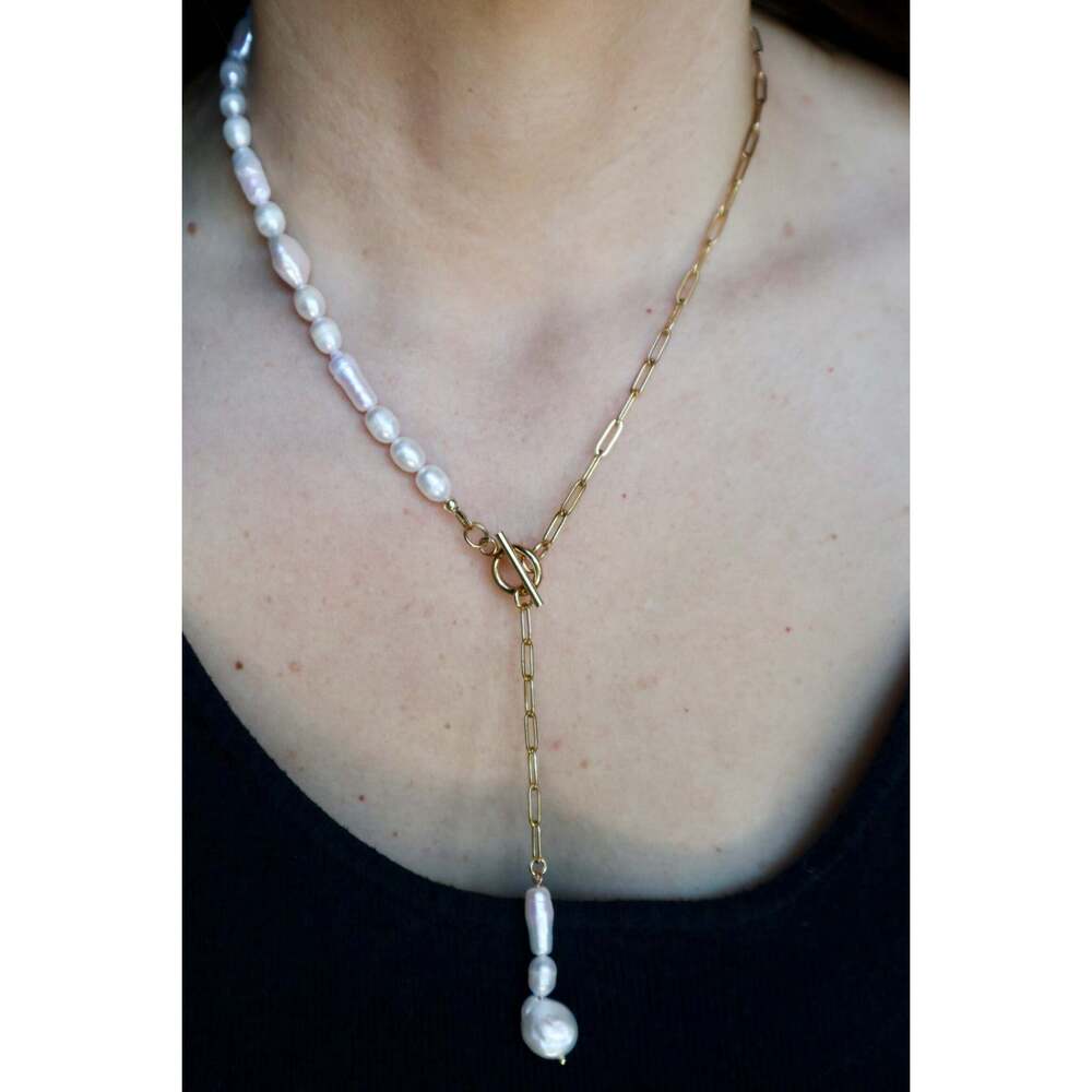 Caelova – Freshwater Pearl Lariat Necklace - 18in - Picture 7 of 7